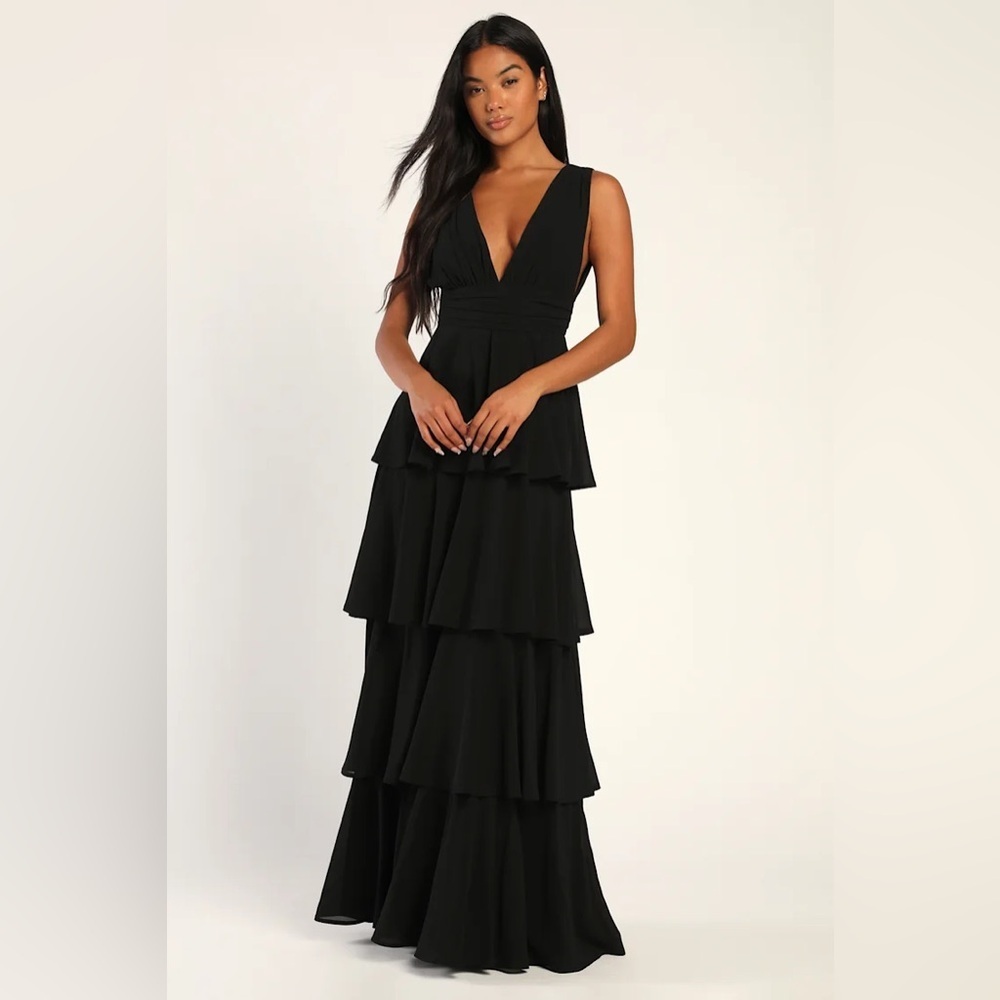 Lulus Amazing Evening Black Tiered Maxi Dress
